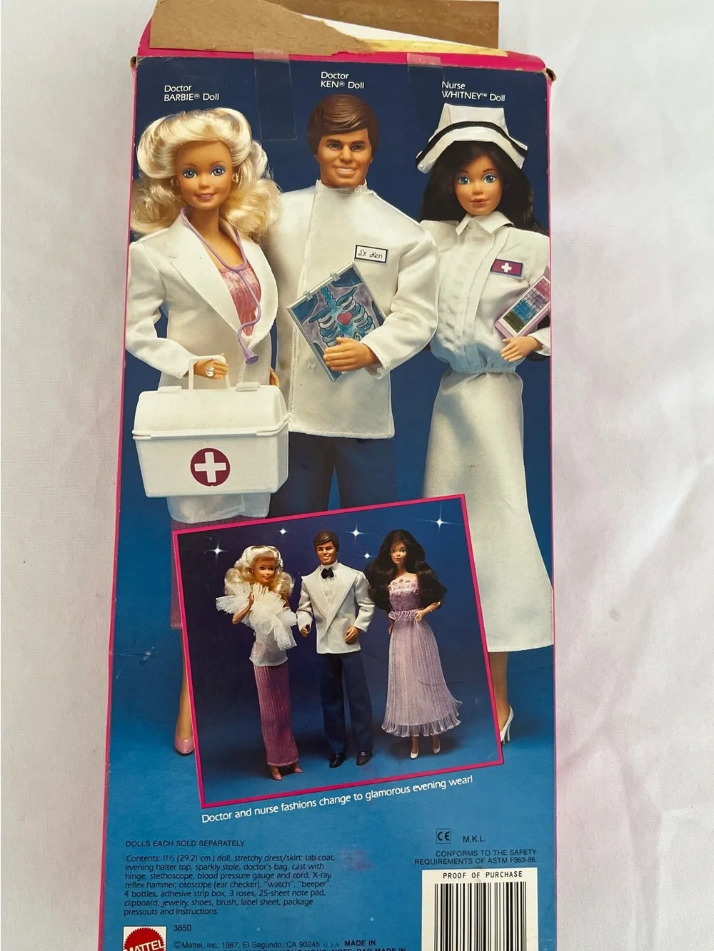 Vintage 1987 Doctor Barbie in White Coat with Pink Dress